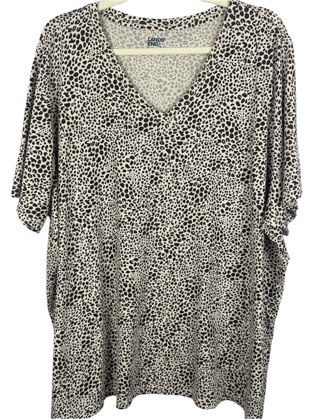 Lands' End 100% Cotton Animal Print V-Neck T-Shirt Top Plus Size 3X / 24W-26W